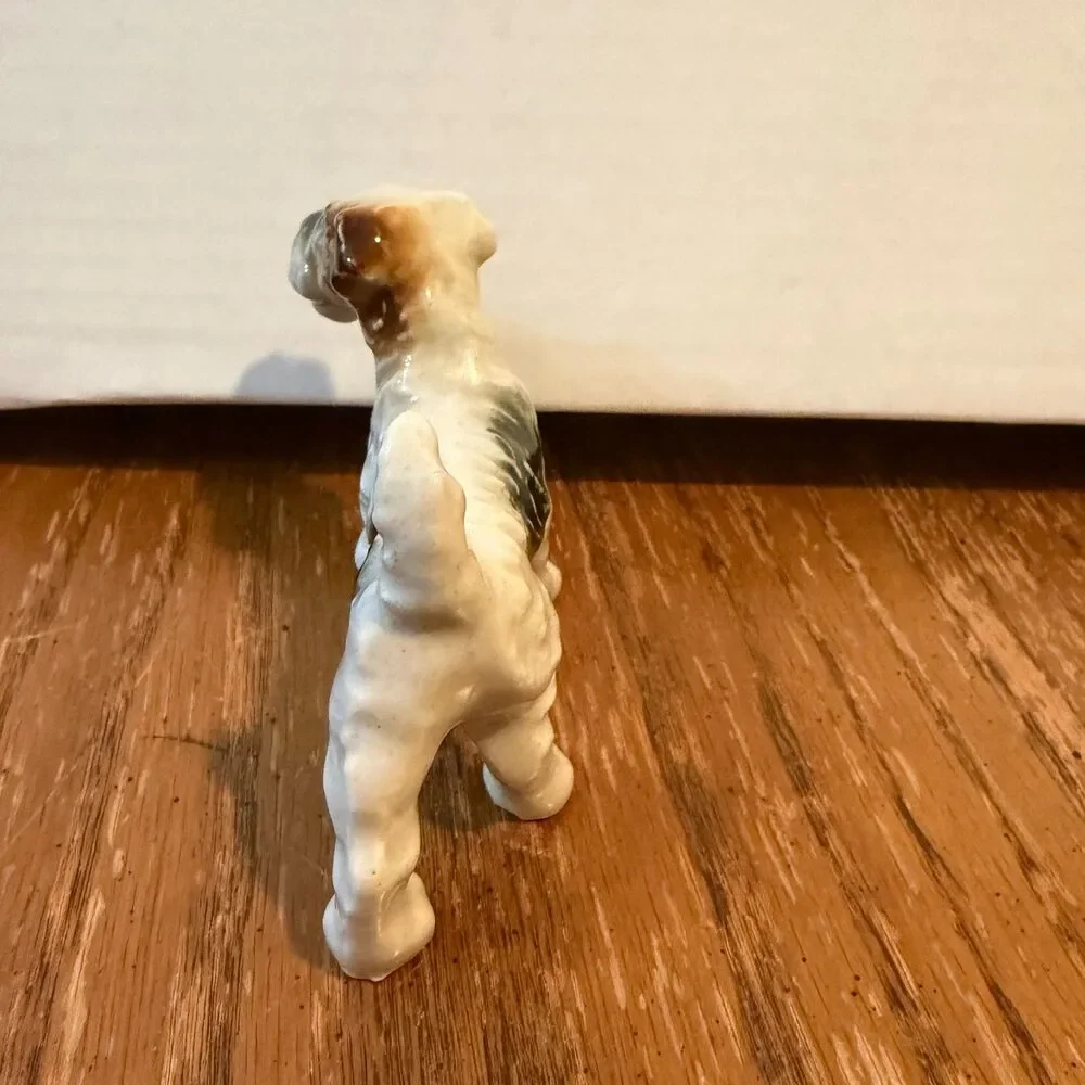 Vintage Wire Fox Terrier Ceramic Dog Figurine White Brown Black 3